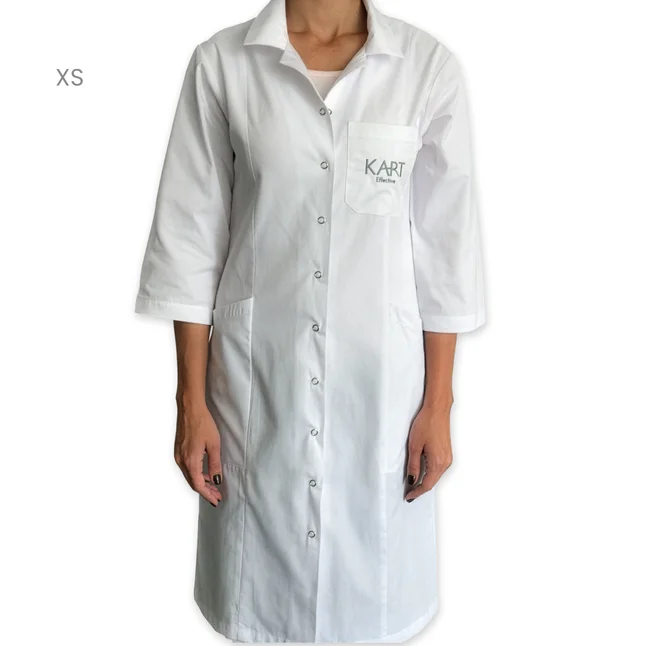 Camice Lungo Bianco Con il Logo KART, Con Maniche a 3/4 - XS